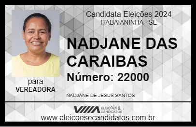 Candidato NADJANE DAS CARAIBAS 2024 - ITABAIANINHA - Eleições