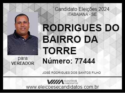 Candidato RODRIGUES DO BAIRRO DA TORRE 2024 - ITABAIANA - Eleições