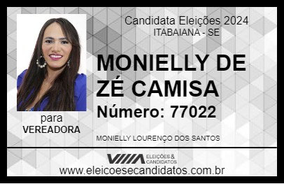 Candidato MONIELLY DE ZÉ CAMISA 2024 - ITABAIANA - Eleições