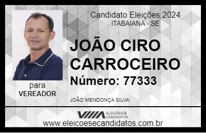 Candidato JOÃO CIRO CARROCEIRO 2024 - ITABAIANA - Eleições