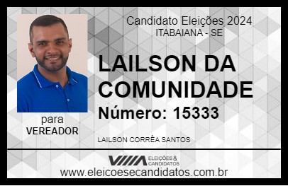 Candidato LAILSON DA COMUNIDADE 2024 - ITABAIANA - Eleições