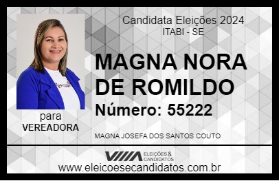 Candidato MAGNA NORA DE ROMILDO 2024 - ITABI - Eleições