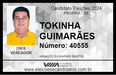 Candidato TOKINHA GUIMARÃES 2024 - PROPRIÁ - Eleições