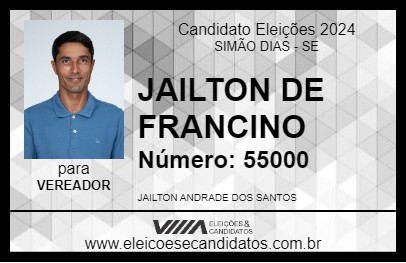 Candidato JAILTON DE FRANCINO 2024 - SIMÃO DIAS - Eleições