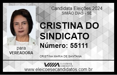 Candidato CRISTINA DO SINDICATO 2024 - SIMÃO DIAS - Eleições