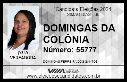 Candidato DOMINGAS DA COLÔNIA 2024 - SIMÃO DIAS - Eleições