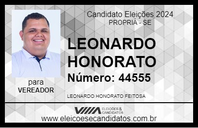 Candidato LEONARDO HONORATO 2024 - PROPRIÁ - Eleições