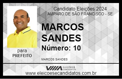 Candidato MARCOS SANDES 2024 - AMPARO DE SÃO FRANCISCO - Eleições