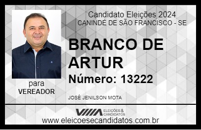 Candidato BRANCO DE ARTUR 2024 - CANINDÉ DE SÃO FRANCISCO - Eleições