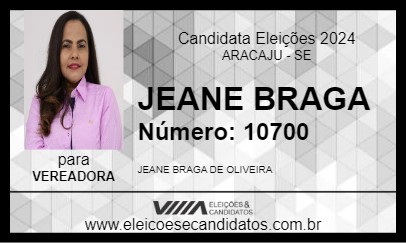 Candidato JEANE BRAGA 2024 - ARACAJU - Eleições