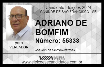 Candidato ADRIANO DE BOMFIM 2024 - CANINDÉ DE SÃO FRANCISCO - Eleições