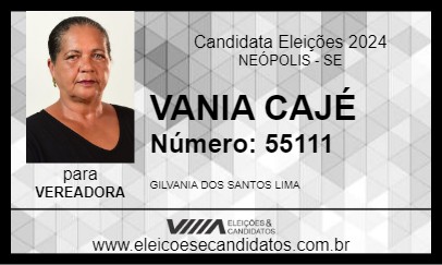 Candidato VANIA CAJÉ 2024 - NEÓPOLIS - Eleições