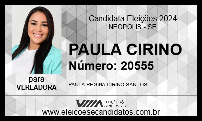 Candidato PAULA CIRINO 2024 - NEÓPOLIS - Eleições