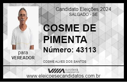 Candidato COSME DE PIMENTA 2024 - SALGADO - Eleições