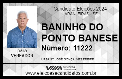 Candidato BANINHO DO PONTO BANESE 2024 - LARANJEIRAS - Eleições