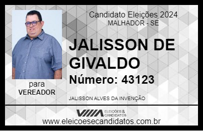 Candidato JALISSON DE GIVALDO 2024 - MALHADOR - Eleições