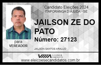 Candidato JAILSON ZE DO PATO 2024 - ITAPORANGA D\AJUDA - Eleições