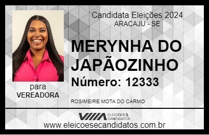 Candidato MERYNHA DO JAPÃOZINHO 2024 - ARACAJU - Eleições