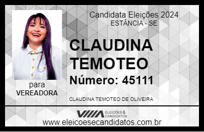 Candidato CLAUDINA TEMOTEO 2024 - ESTÂNCIA - Eleições