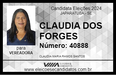 Candidato CLAUDIA DOS FORGES 2024 - JAPARATUBA - Eleições