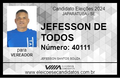 Candidato JEFESSON DE TODOS 2024 - JAPARATUBA - Eleições