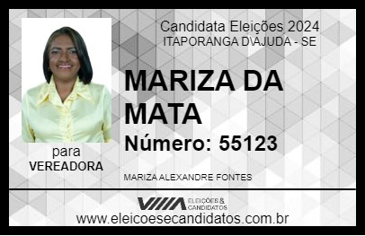 Candidato MARIZA DA MATA 2024 - ITAPORANGA D\AJUDA - Eleições