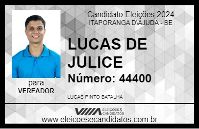 Candidato LUCAS DE JULICE 2024 - ITAPORANGA D\AJUDA - Eleições