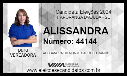 Candidato ALISSANDRA 2024 - ITAPORANGA D\AJUDA - Eleições