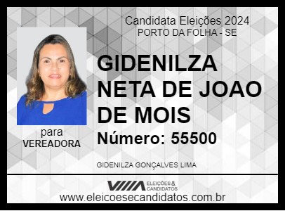 Candidato GIDENILZA NETA DE JOAO DE MOIS 2024 - PORTO DA FOLHA - Eleições