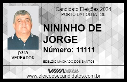 Candidato NININHO DE JORGE 2024 - PORTO DA FOLHA - Eleições