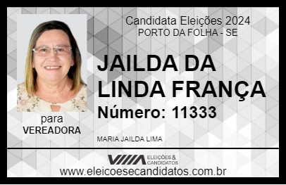 Candidato JAILDA DA LINDA FRANÇA 2024 - PORTO DA FOLHA - Eleições