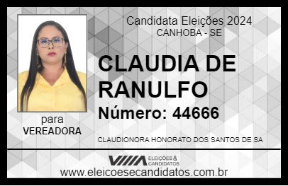 Candidato CLAUDIA DE RANULFO 2024 - CANHOBA - Eleições