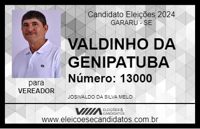 Candidato VALDINHO DA GENIPATUBA 2024 - GARARU - Eleições