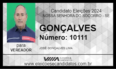 Candidato GONÇALVES 2024 - NOSSA SENHORA DO SOCORRO - Eleições