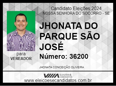 Candidato JHONATA DO PARQUE SÃO JOSÉ 2024 - NOSSA SENHORA DO SOCORRO - Eleições