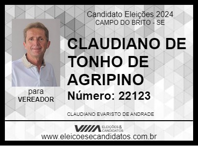 Candidato CLAUDIANO DE TONHO DE AGRIPINO 2024 - CAMPO DO BRITO - Eleições