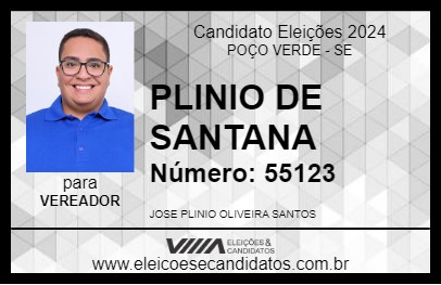 Candidato PLINIO DE SANTANA 2024 - POÇO VERDE - Eleições