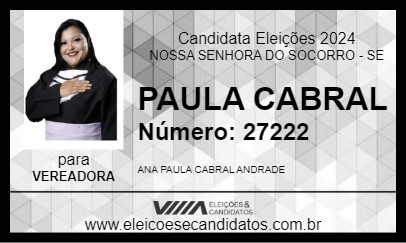 Candidato PAULA CABRAL 2024 - NOSSA SENHORA DO SOCORRO - Eleições