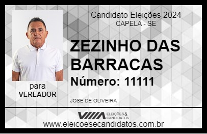 Candidato ZEZINHO DAS BARRACAS 2024 - CAPELA - Eleições