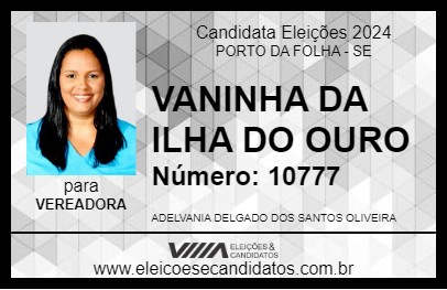 Candidato VANINHA DA ILHA DO OURO 2024 - PORTO DA FOLHA - Eleições