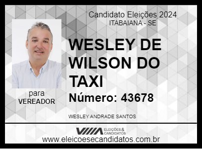 Candidato WESLEY DE WILSON DO TAXI 2024 - ITABAIANA - Eleições