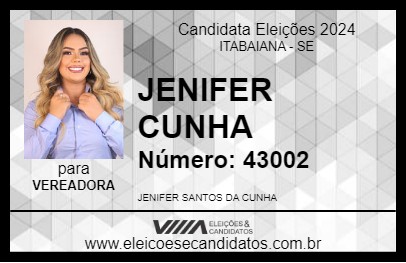 Candidato JENIFER CUNHA 2024 - ITABAIANA - Eleições