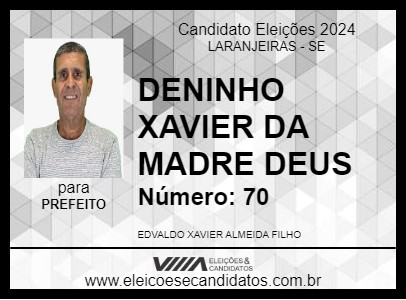 Candidato DENINHO XAVIER DA MADRE DEUS 2024 - LARANJEIRAS - Eleições