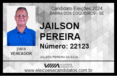 Candidato JAILSON PEREIRA 2024 - BARRA DOS COQUEIROS - Eleições