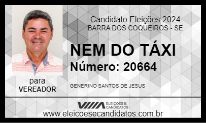 Candidato NEM DO TÁXI 2024 - BARRA DOS COQUEIROS - Eleições