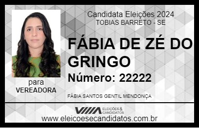 Candidato FÁBIA DE ZÉ DO GRINGO 2024 - TOBIAS BARRETO - Eleições