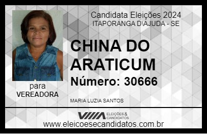 Candidato CHINA DO ARATICUM 2024 - ITAPORANGA D\AJUDA - Eleições