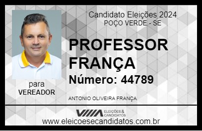 Candidato PROFESSOR FRANÇA 2024 - POÇO VERDE - Eleições