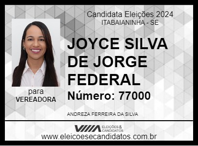 Candidato JOYCE SILVA DE JORGE FEDERAL 2024 - ITABAIANINHA - Eleições