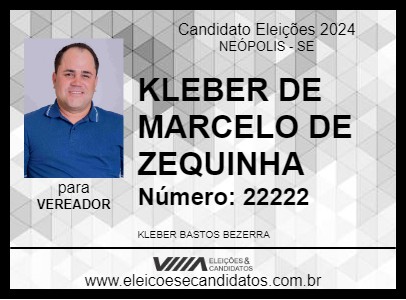 Candidato KLEBER DE MARCELO DE ZEQUINHA 2024 - NEÓPOLIS - Eleições